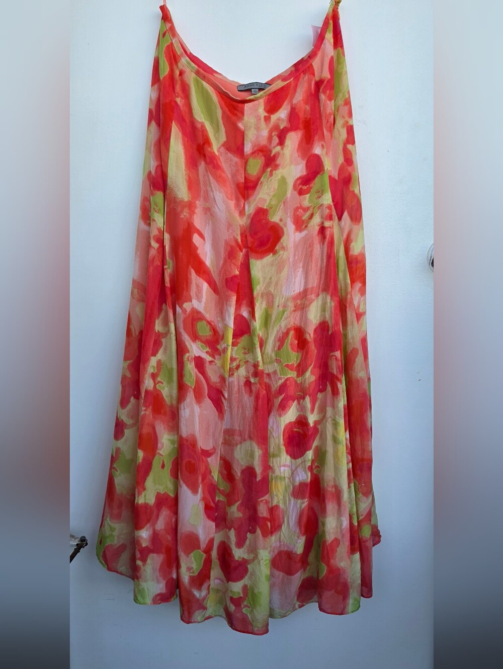 Anne Klein New York 100% Silk Watercolor Floral A-Line Maxi Skirt Size 10
